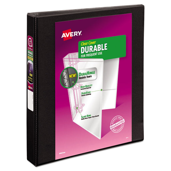 Avery® Durable View Binder with DuraHinge and Slant Rings, 3 Rings, 1" Capacity, 11 x 8.5, Black (AVE17011)