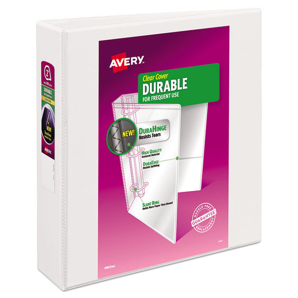 Avery® Durable View Binder with DuraHinge and Slant Rings, 3 Rings, 2" Capacity, 11 x 8.5, White (AVE17032)