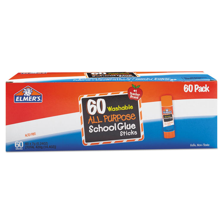 Elmer's® Washable School Glue Sticks, 0.24 oz, Applies and Dries Clear, 60/Box (EPIE501) Box of 60