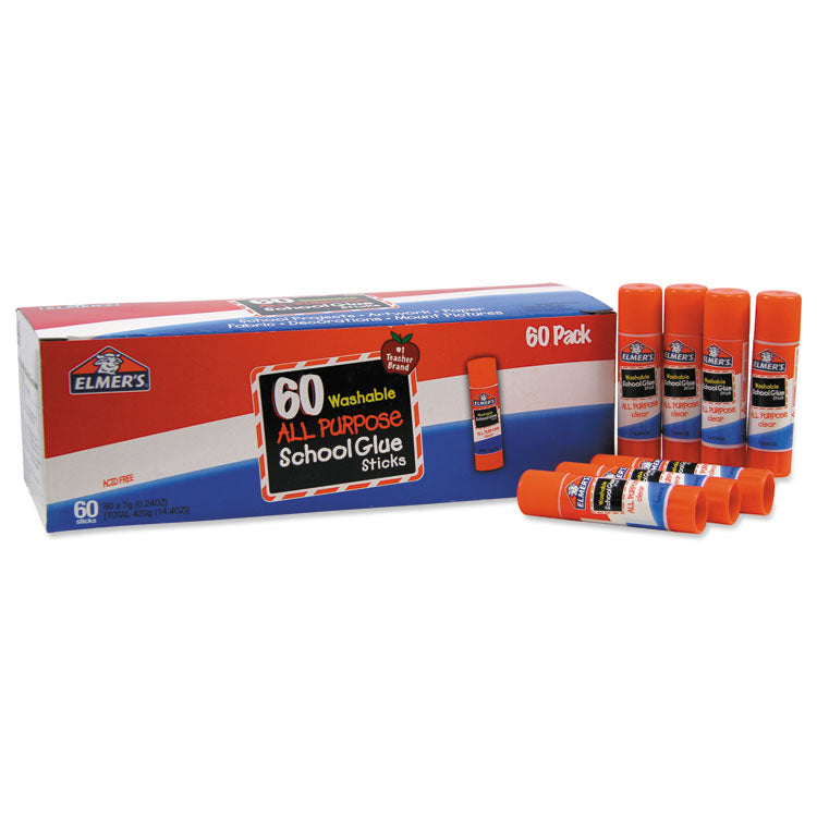 Elmer's® Washable School Glue Sticks, 0.24 oz, Applies and Dries Clear, 60/Box (EPIE501) Box of 60