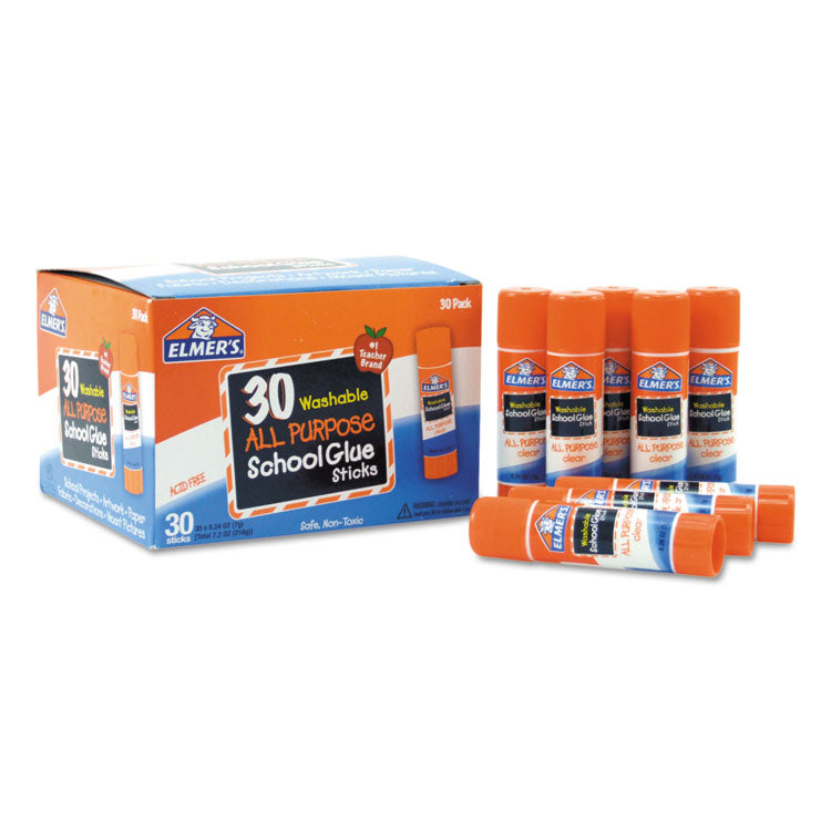 Elmer's® Washable School Glue Sticks, 0.24 oz, Applies and Dries Clear, 30/Box (EPIE556) Pack of 30