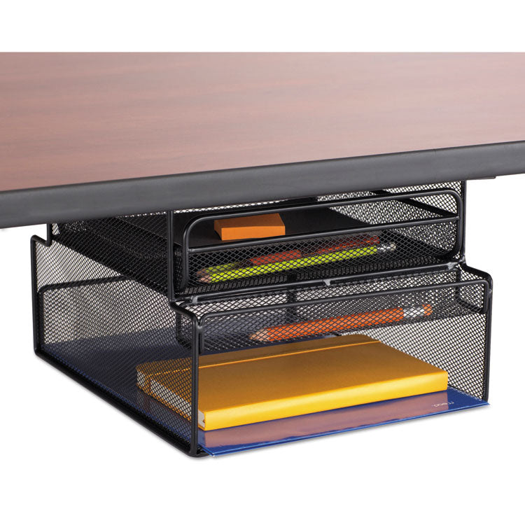 Safco® Onyx Hanging Organizer with Drawer, Under Desk Mount, 3 Compartments, Steel Mesh, 12.33 x 10 x 7.25, Black (SAF3244BL)
