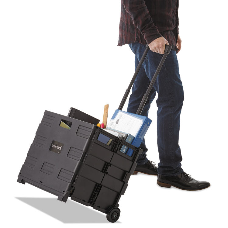 Universal® Collapsible Mobile Storage Crate, Plastic, 18.25 x 15 x 18.25 to 39.37, Black (UNV14110) Each