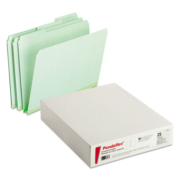 Pendaflex® Pressboard Expanding File Folders, 1/3-Cut Tabs: Assorted, Letter Size, 1" Expansion, Green, 25/Box (PFX17167) Box of 25