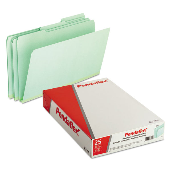 Pendaflex® Pressboard Expanding File Folders, 1/3-Cut Tabs: Assorted, Legal Size, 1" Expansion, Green, 25/Box (PFX17171) Box of 25