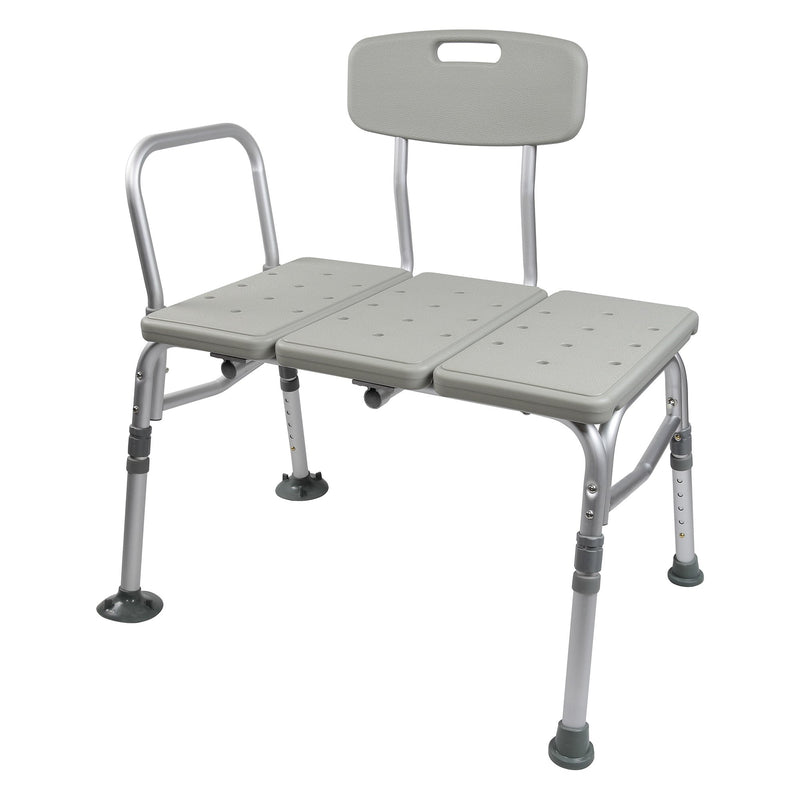 McKesson Knocked Down Bath Transfer Bench Removable Arm Rail 17-1/2 to 22-1/2 Inch Seat Height 400 lbs. Weight Capacity (1088139_CS) 1/CS