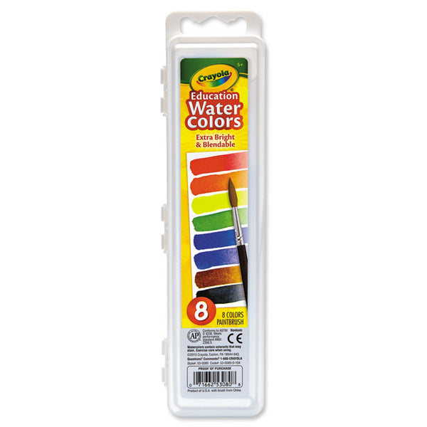 Crayola® Watercolors, 8 Assorted Colors, Palette Tray (CYO530080) Each