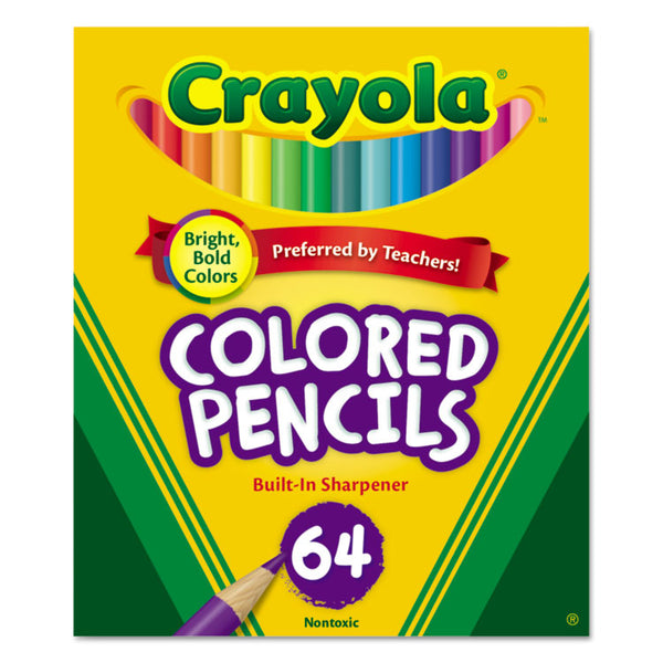 Crayola® Short Colored Pencils Hinged Top Box with Built-in Pencil Sharpener, 3.3 mm, 2B, Assorted Lead and Barrel Colors, 64/Pack (CYO683364)