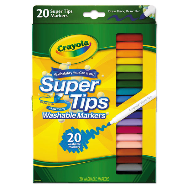 Crayola® Washable Super Tips Markers, Fine/Broad Bullet Tips, Assorted Colors, 20/Set (CYO588106) Box of 20