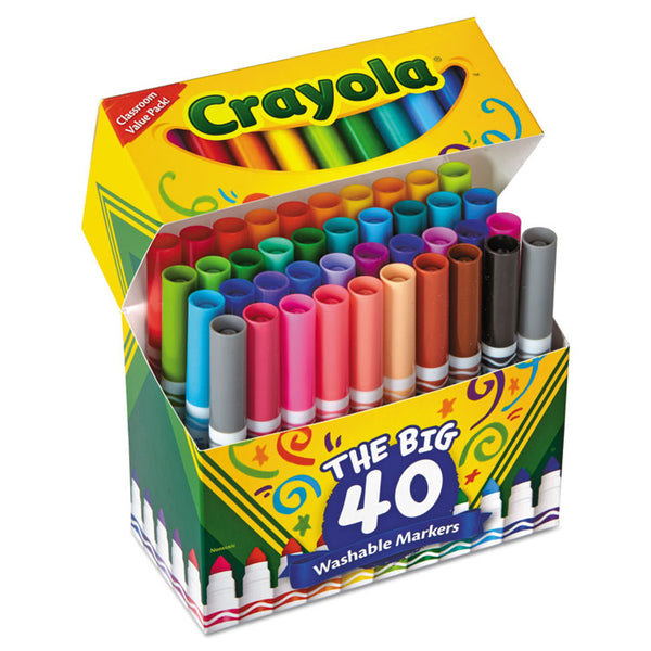 Crayola® Ultra-Clean Washable Markers, Broad Bullet Tip, Assorted Colors, 40/Set (CYO587858) Set of 40