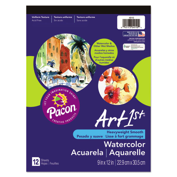 Pacon® Artist Watercolor Paper Pad, Unruled, Yellow Cover, 12 White 9 x 12 Sheets (PAC4910)