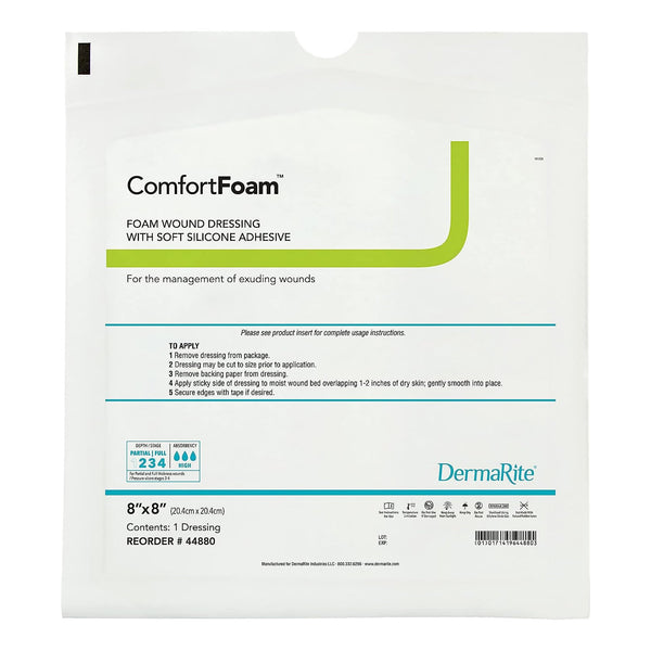 ComfortFoam™ Foam Dressing 8 X 8 Inch Without Border Film Backing Silicone Face Square Sterile (946536_BX) 5/BX