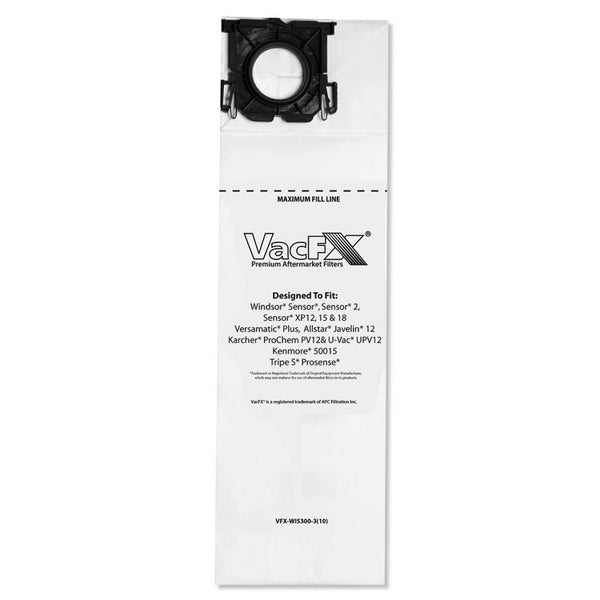 VacFX® Vacuum Filter Bags Designed to Fit Allstar Javelin 12'' Series/Windsor Sensor S/S2/XP/Veramatic Plus, 100/Carton (APCVFXW15300310) Case of 100