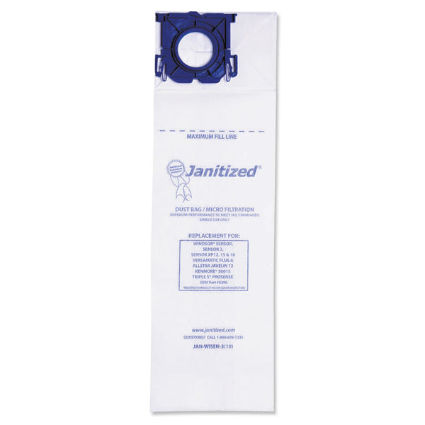 Janitized® Vacuum Filter Bags Designed to Fit Windsor Sensor S/S2/XP/Versamatic Plus, 100/Carton (APCJANWISEN3) Case of 10