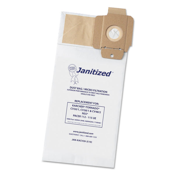 Janitized® Vacuum Filter Bags Designed to Fit Karcher/Tornado CV30/1, CV38/1, CV48/2, 100/Carton (APCJANKACV302) Case of 10