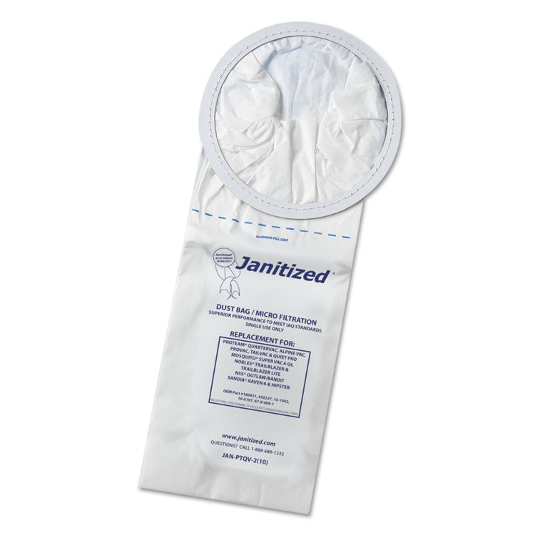 Janitized® Vacuum Filter Bags Designed to Fit ProTeam 6 qt QuarterVac, 100/Carton (APCJANPTQV2) Case of 100