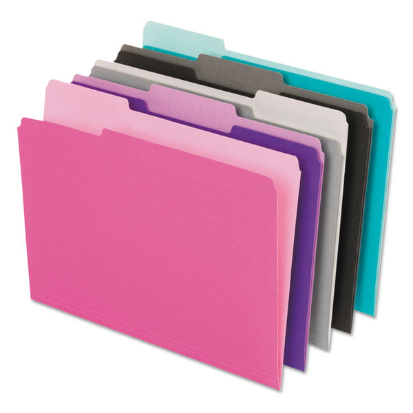 Pendaflex® Interior File Folders, 1/3-Cut Tabs: Assorted, Letter Size, Assorted Colors: Aqua/Black/Gray/Pink/Violet, 100/Box (PFX421013ASST2) Box of 100