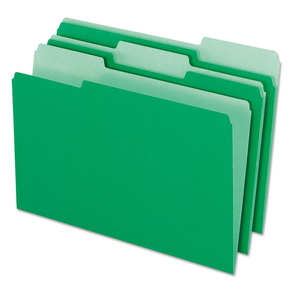 Pendaflex® Interior File Folders, 1/3-Cut Tabs: Assorted, Legal Size, Green, 100/Box (PFX435013BGR) Box of 100