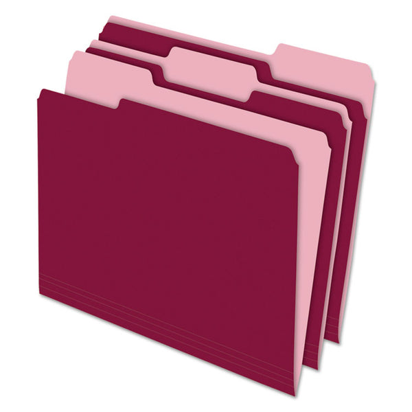 Pendaflex® Interior File Folders, 1/3-Cut Tabs: Assorted, Letter Size, Burgundy, 100/Box (PFX421013BUR) Box of 100