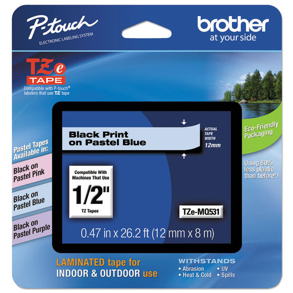 Brother P-Touch® TZ Standard Adhesive Laminated Labeling Tape, 0.47" x 26.2 ft, Pastel Blue (BRTTZEMQ531)