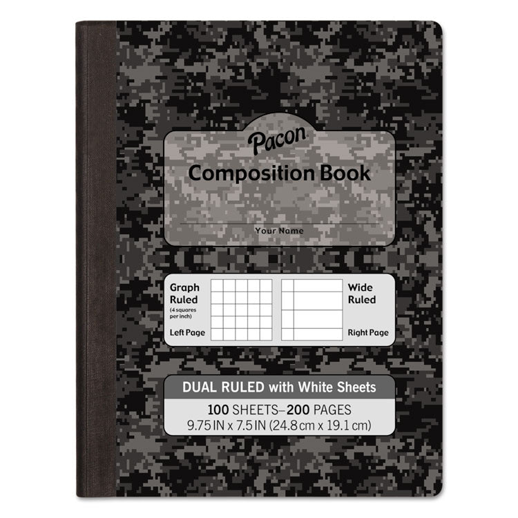 Pacon® Composition Book, 20 lb Bond Weight Sheets, Wide/Legal Rule, Black Cover, (100) 9.75 x 7.5 Sheets (PACMMK37164)