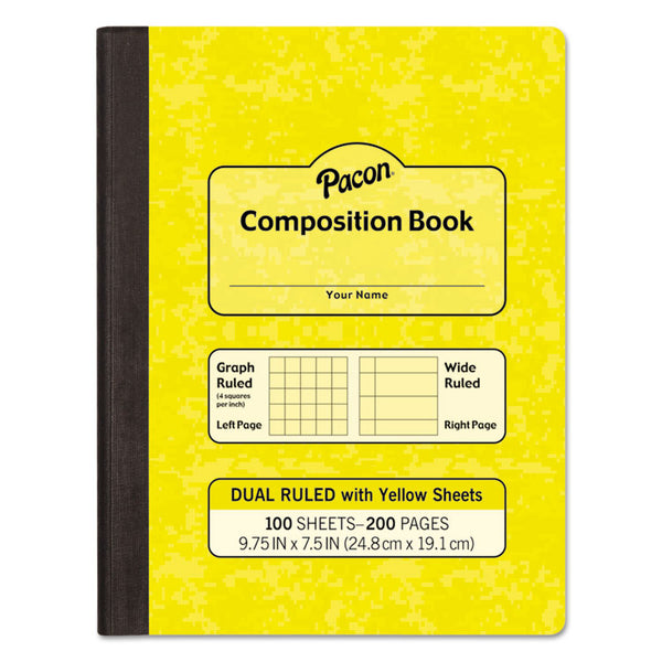 Pacon® Composition Book, Wide/Legal Rule, Yellow Cover, (100) 9.75 x 7.5 Sheets (PACMMK37163)