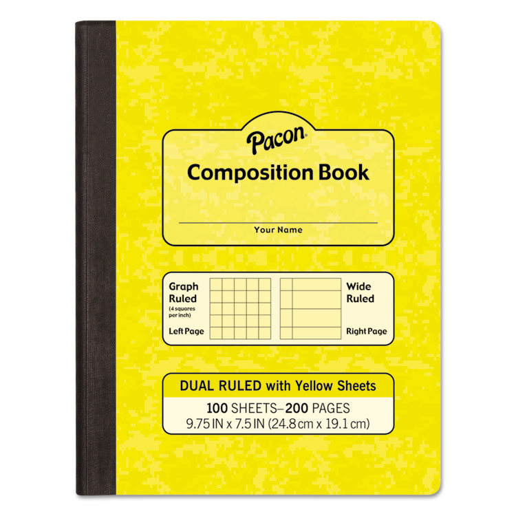 Pacon® Composition Book, Wide/Legal Rule, Yellow Cover, (100) 9.75 x 7.5 Sheets (PACMMK37163) Each