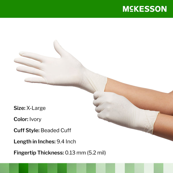 McKesson Confiderm® Exam Glove X-Large NonSterile Latex Standard Cuff Length Textured Fingertips Ivory Not Rated (921595_CS) 1000/CS