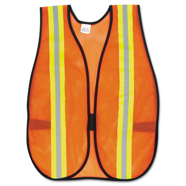 MCR™ Safety Orange Safety Vest, 2" Reflective Strips, Polyester, Side Straps, One Size Fits All, Bright Orange (CRWV201R) Each