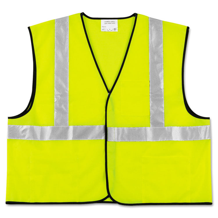 MCR™ Safety Class 2 Safety Vest, Polyester, Large Fluorescent Lime with Silver Stripe (CRWVCL2SLL) Each