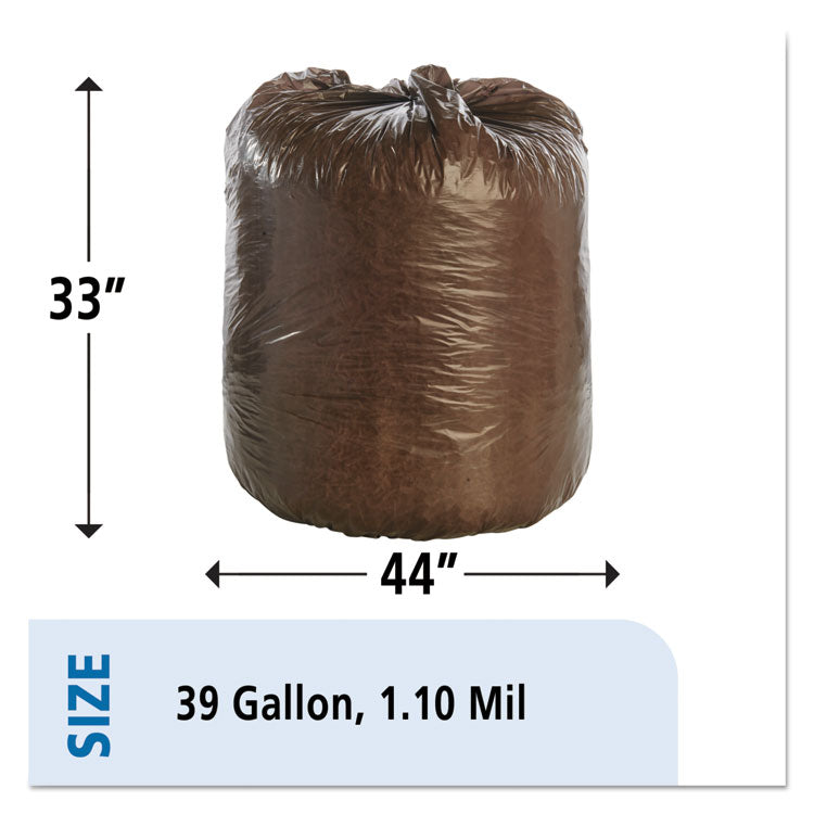 Stout® by Envision™ Controlled Life-Cycle Plastic Trash Bags, 39 gal, 1.1 mil, 33" x 44", Brown, 40/Box (STOG3344B11) Box of 40