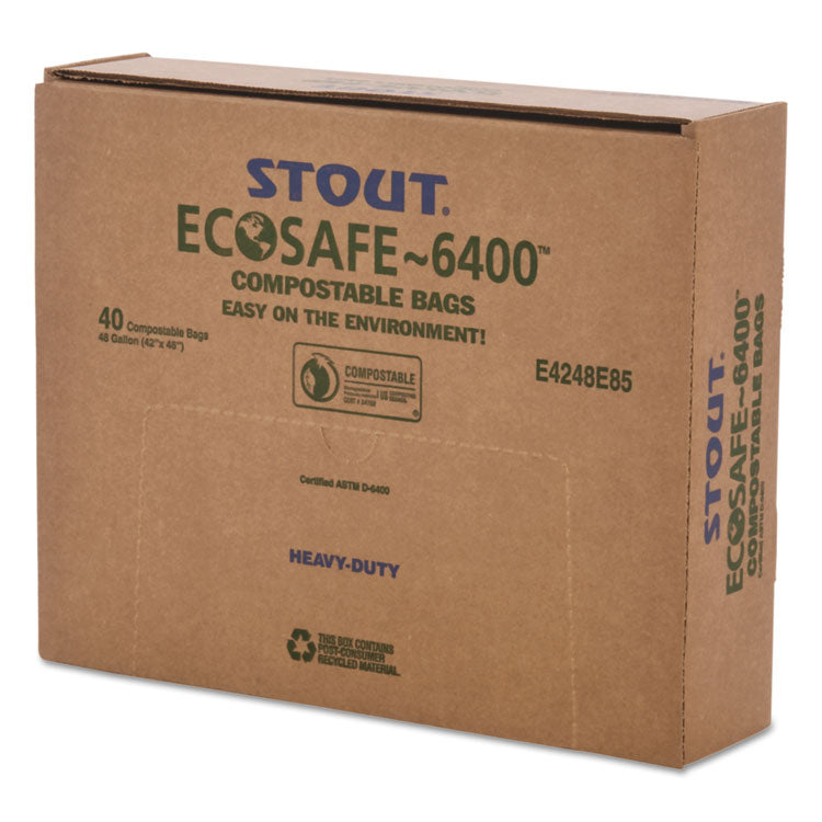 Stout® by Envision™ EcoSafe-6400 Bags, 48 gal, 0.85 mil, 42" x 48", Green, 40/Box (STOE4248E85) Box of 40