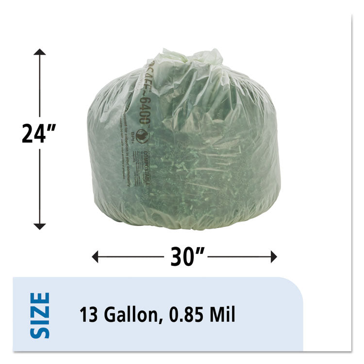 Stout® by Envision™ EcoSafe-6400 Bags, 13 gal, 0.85 mil, 24" x 30", Green, 45/Box (STOE2430E85) Case of 45