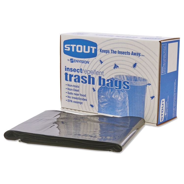 Stout® by Envision™ Insect-Repellent Trash Bags, 45 gal, 2 mil, 40" x 45", Black, 65/Box (STOP4045K20) Box of 65