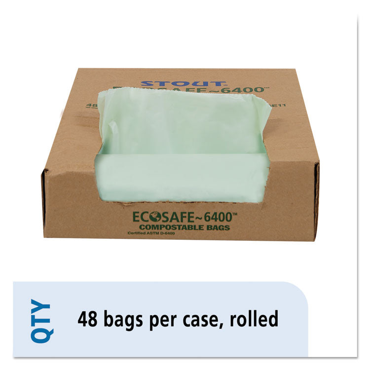 Stout® by Envision™ EcoSafe-6400 Bags, 30 gal, 1.1 mil, 30" x 39", Green, 48/Box (STOE3039E11) Box of 48