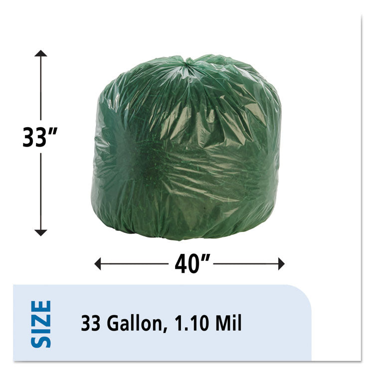 Stout® by Envision™ Controlled Life-Cycle Plastic Trash Bags, 33 gal, 1.1 mil, 33" x 40", Green, 40/Box (STOG3340E11) Box of 40