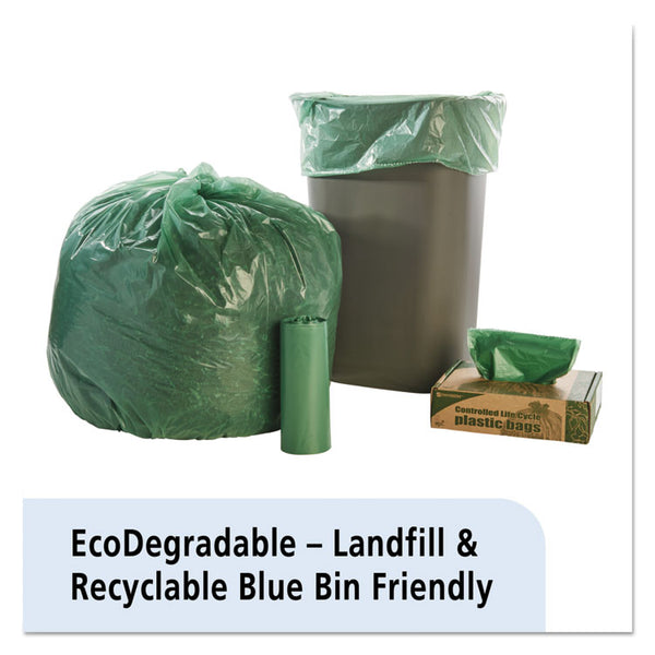 Stout® by Envision™ Controlled Life-Cycle Plastic Trash Bags, 33 gal, 1.1 mil, 33" x 40", Green, 40/Box (STOG3340E11)