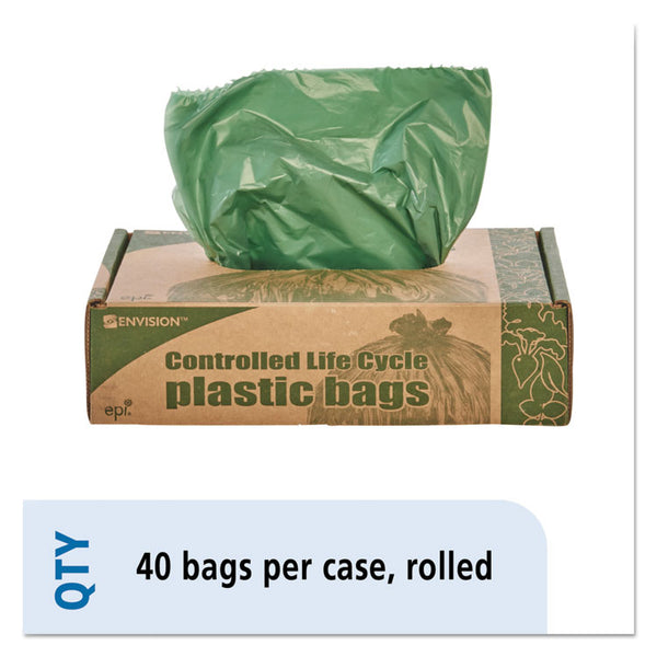 Stout® by Envision™ Controlled Life-Cycle Plastic Trash Bags, 33 gal, 1.1 mil, 33" x 40", Green, 40/Box (STOG3340E11)
