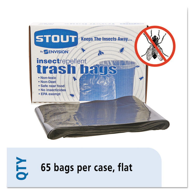 Stout® by Envision™ Insect-Repellent Trash Bags, 55 gal, 2 mil, 37" x 52", Black, 65/Box (STOP3752K20) Box of 65