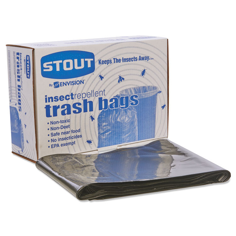 Stout® by Envision™ Insect-Repellent Trash Bags, 45 gal, 2 mil, 40" x 45", Black, 65/Box (STOP4045K20) Box of 65