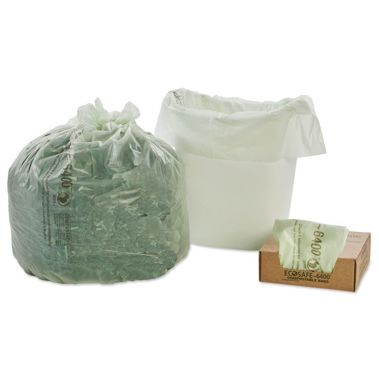 Stout® by Envision™ EcoSafe-6400 Bags, 13 gal, 0.85 mil, 24" x 30", Green, 45/Box (STOE2430E85) Case of 45