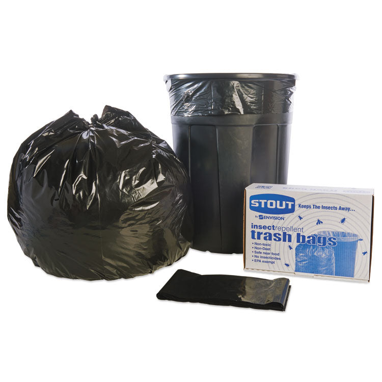 Stout® by Envision™ Insect-Repellent Trash Bags, 45 gal, 2 mil, 40" x 45", Black, 65/Box (STOP4045K20) Box of 65