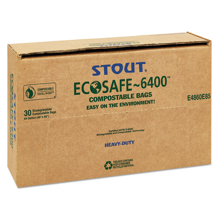 Stout® by Envision™ EcoSafe-6400 Bags, 64 gal, 0.85 mil, 48" x 60", Green, 30/Box (STOE4860E85) Box of 30