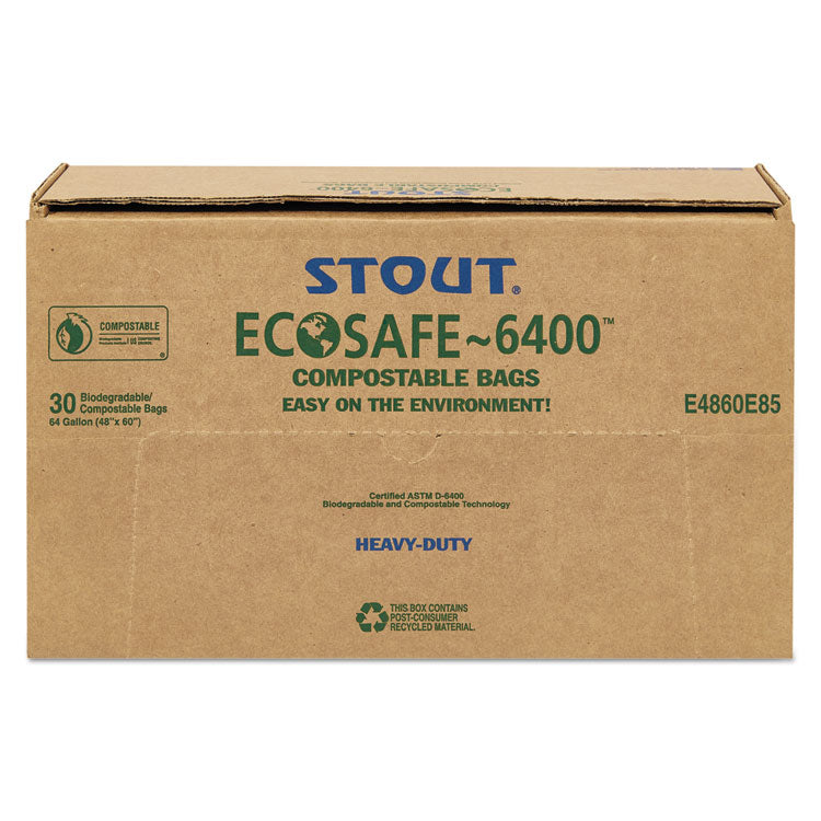 Stout® by Envision™ EcoSafe-6400 Bags, 64 gal, 0.85 mil, 48" x 60", Green, 30/Box (STOE4860E85) Box of 30