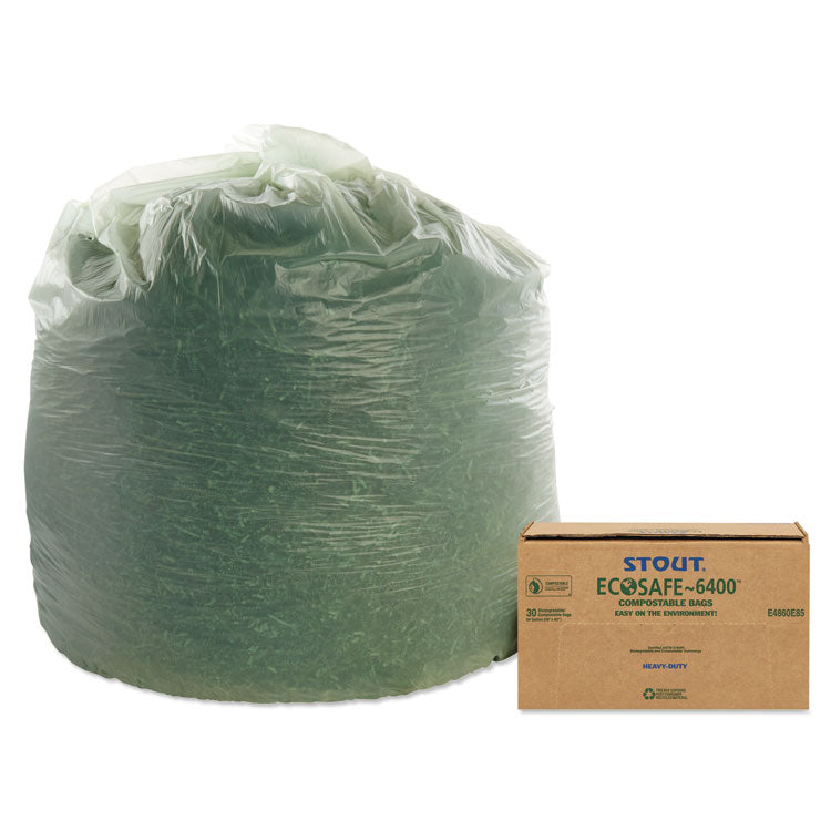 Stout® by Envision™ EcoSafe-6400 Bags, 64 gal, 0.85 mil, 48" x 60", Green, 30/Box (STOE4860E85) Box of 30