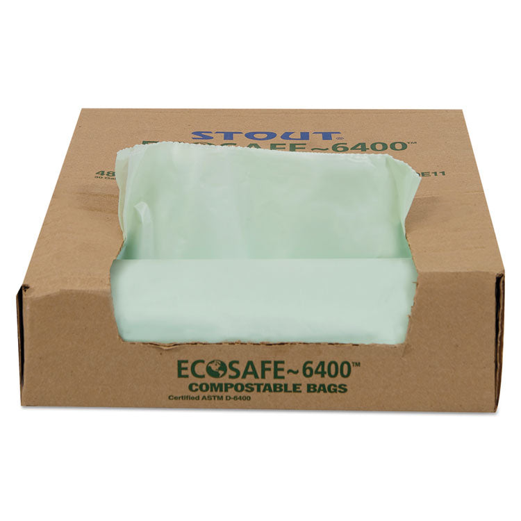 Stout® by Envision™ EcoSafe-6400 Bags, 30 gal, 1.1 mil, 30" x 39", Green, 48/Box (STOE3039E11) Box of 48