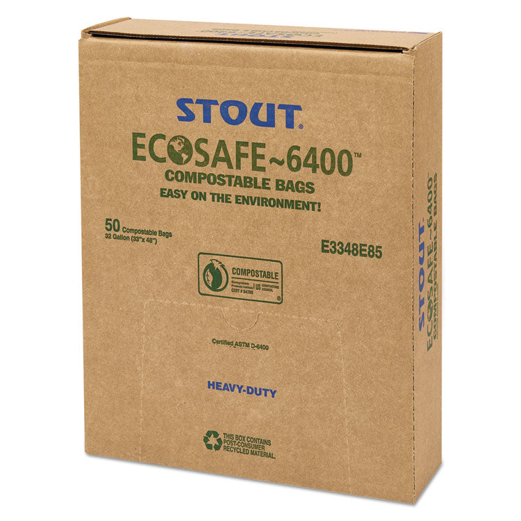 Stout® by Envision™ EcoSafe-6400 Bags, 32 gal, 0.85 mil, 33" x 48", Green, 50/Box (STOE3348E85) Box of 50