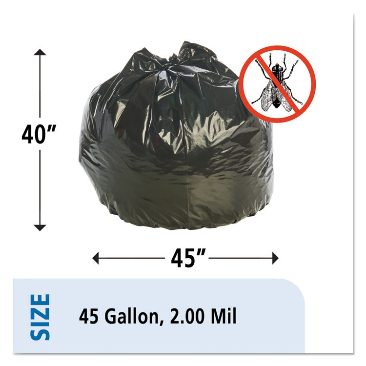 Stout® by Envision™ Insect-Repellent Trash Bags, 45 gal, 2 mil, 40" x 45", Black, 65/Box (STOP4045K20) Box of 65