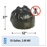 Stout® by Envision™ Insect-Repellent Trash Bags, 55 gal, 2 mil, 37" x 52", Black, 65/Box (STOP3752K20) Box of 65