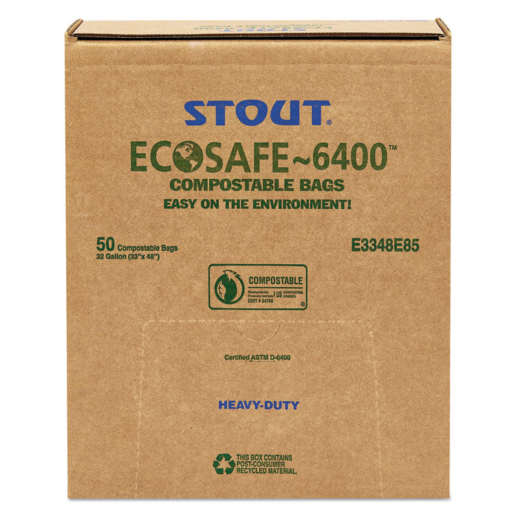Stout® by Envision™ EcoSafe-6400 Bags, 32 gal, 0.85 mil, 33" x 48", Green, 50/Box (STOE3348E85) Box of 50